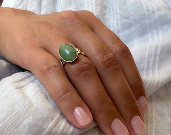 Grüner Aventurin Siegelring, verstellbarer Vintage Ring, nicht trüben Schmuck, Aventurin Kristall Ring, Ring für Mama