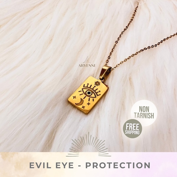 Gold Evileye Necklace, Charming Evil Eye Necklace, Tarotcard Jewelry, Spiritual Protection Jewelry, Best Friend Gift, Non Tarnish Jewelry