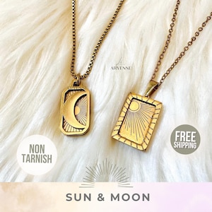 Sun and Moon Matching Necklaces, Sun Moon Gift, Soulmate Couple Best Friend Necklace, Dainty Gold Friendship Jewelry, Everyday Necklace
