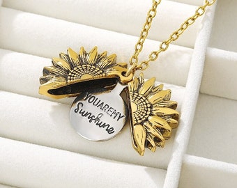 BEILIN You are My Sunshine Locket Necklace 925 Sterling Silver Gold Sunflower Rhidden Message Necklace Flower Necklaces for women girls