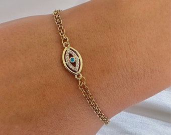 Dainty Evil Eye Bracelet, Evileye Protection Jewelry, Nazar Bracelet, Gold Spiritual Jewelry, Gift for Her, Christmas Gift for Best Friend