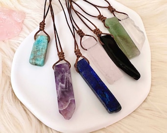 Boho Crystal Necklace, Men & Women Healing Energy Crystals Jewelry, Raw crystal Necklace, Witchy Necklace, Spiritual Gift, Anxiety Necklace