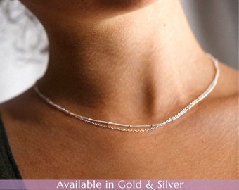 Dainty Layered Chain, Multilayer Necklace, Dainty Gold Necklace, Layered Choker for Women, Everyday Necklace, Silver Layering Necklace