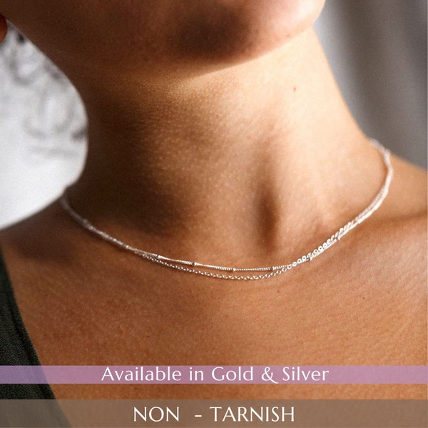 Dainty Layered Chain, Multilayer Necklace, Dainty Gold Necklace, Layered Choker for Women, Everyday Necklace, Silver Layering Necklace