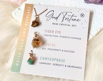 Good Fortune Necklace Crystal, Raw Crystal Set, Tiger Eye Citrine Gemstones, Emotional Support Crystals, Christmas Gift for Sister Friends