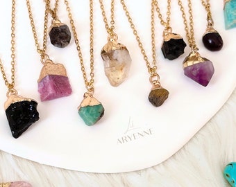 Crystal Necklace, Raw Rose Quartz,Emerald, Citrine,Obsidian, Tiger Eye,Tourmaline,Amethyst,Turquoise, Clear quartz,Amazonite, Christmas Gift