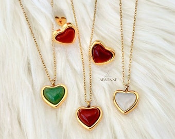 Charming Heart Necklaces, Dainty Real Crystal Necklaces,  Christmas Gift for Mom Friend Sister, Carnelian Agate Aventurine, Charming Gift