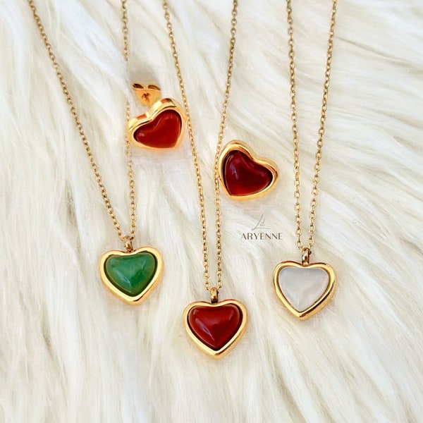 Charming Heart Necklaces, Dainty Real Crystal Necklaces,  Christmas Gift for Mom Friend Sister, Carnelian Agate Aventurine, Charming Gift