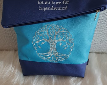 Handtasche, Schultertasche, Umhängetasche, Rucksacktasche, Foldover in 3 Größen personalisierbar, Farbwahl, bestickt mit einem  Lebensbaum