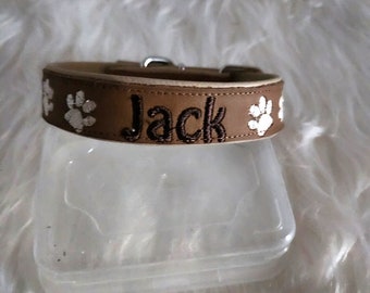 Dog collar made of real leather, embroidered with name, customizable, choice of color, choice of motif