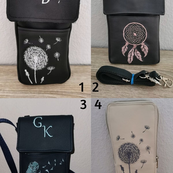 Handmade Handytasche zum umhängen  mit Stickerei personalisierbar