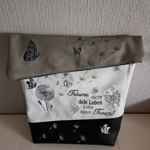 Handmade Foldover, Umhängetasche, Crossover Handtasche bestickt Pusteblume in 3 Größen, Wunschfarben Bild 1