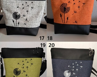 Handtasche, Schultertasche, Umhängetasche, Crossbody Tasche in 2 Größen in Wunschfarben mit Pusteblumen bestickt, personalisierbar