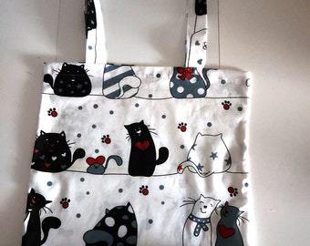 Einkaufstasche, Shopper, mit lustigen Katzen, Stofftasche, Stoffbeutel, Einkaufsbeutel, Kindertasche