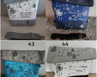 Handtasche, Schultertasche, Umhängetasche, Rucksacktasche, Foldover in 3 Größen personalisierbar, Farbwahl, bestickt mit Pusteblume