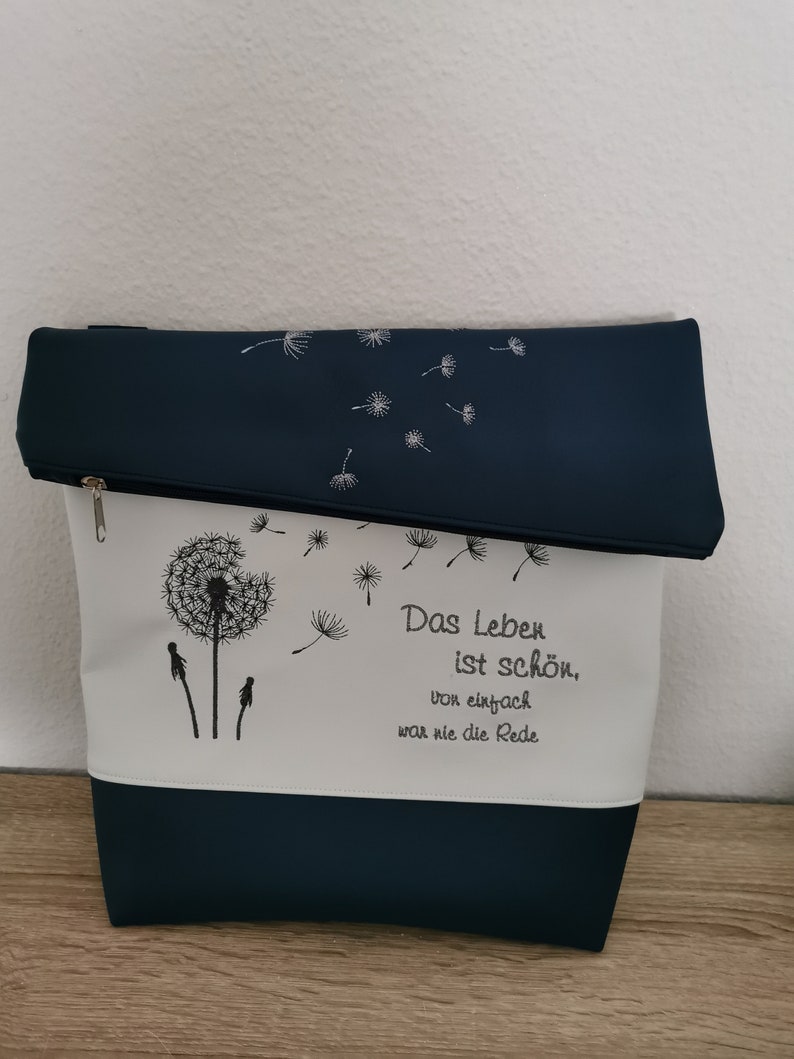 Handmade Foldover, Umhängetasche, Crossover Handtasche bestickt Pusteblume in 3 Größen, Wunschfarben Bild 3