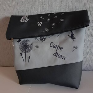 Handmade Foldover, Umhängetasche, Crossover Handtasche bestickt Pusteblume in 3 Größen, Wunschfarben Bild 8