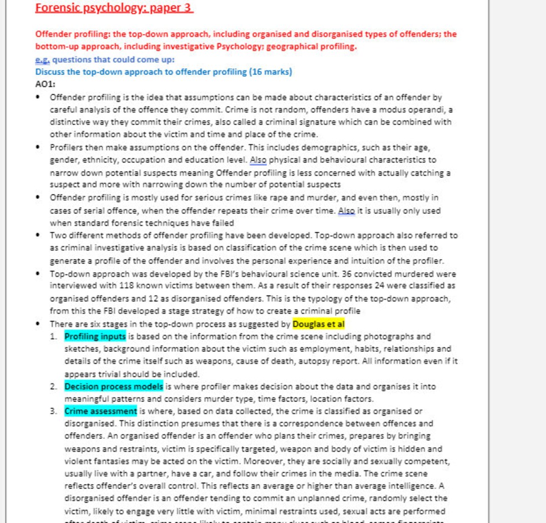 Forensic A Level Psychology - Etsy