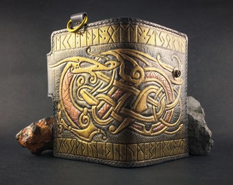 Tooled Leather Wallet, Chain Wallet, Embossed Wallet, Black Leather Wallet, Bifold Wallet, Small Wallet, Western Wallet, Mexican Wallet,