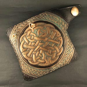 Handmade Celtic Leather Wallet, Embossed Knot Design, Viking Medieval Style, Gift for Men, Medieval Viking Accessory
