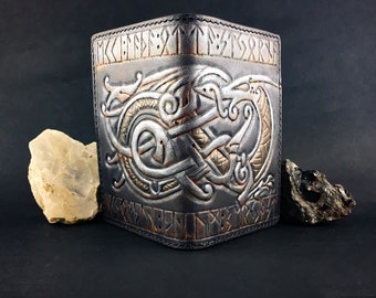 Tooled Leather Wallet, Chain Wallet, Embossed Wallet, Black Leather Wallet, Bifold Wallet, Small Wallet, Western Wallet, Viking Wallet,