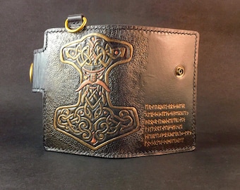 Tooled Leather Wallet, Chain Wallet, Embossed Wallet, Black Leather Wallet, Bifold Wallet, Small Wallet, Biker Wallet, Viking Wallet,