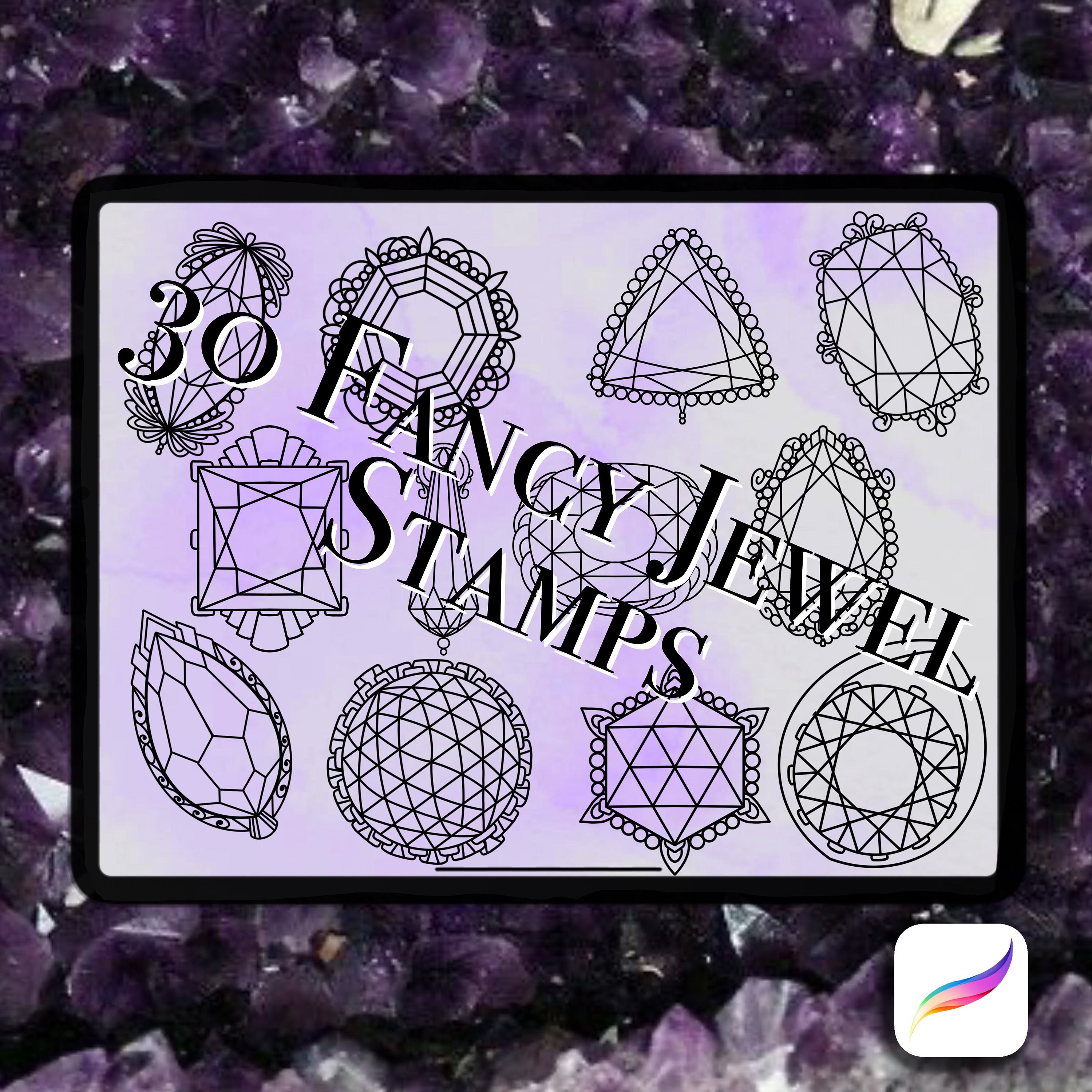 Procreate Pinceles y Sellos de Joyas Tattoo – 30 diseños de gemas elegantes para iPad