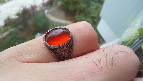 vintage 1890's silver ring,small Carnelian Agate S