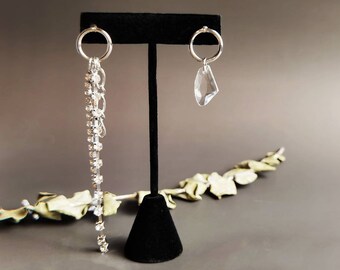 Lock Earrings Uneven Earrings Sterling Silver Earrings Earrings CZ Earrings 925 Earrings CZ Drop Earrings Key Earrings Cute