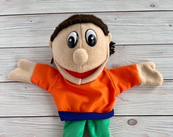 Handmade Boy Puppet with Movable Mouth - Brown Hair, Teacher Homeschool Tool