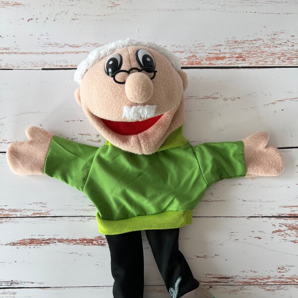 Grandpa Hand Puppet for kids, Baby Learning, Teacher Tools, Homeschooling, Interactive Toys, Speech therapy materials, Pretend play toys.