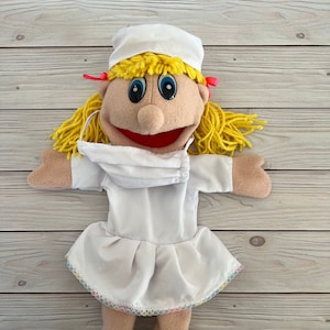 Nurse Hand Puppet Movable Mouth-Kids toys-Baby Learning-Storytelling-Speech Therapy Materials-Pandemic School-Covid Mask-Homeschooling