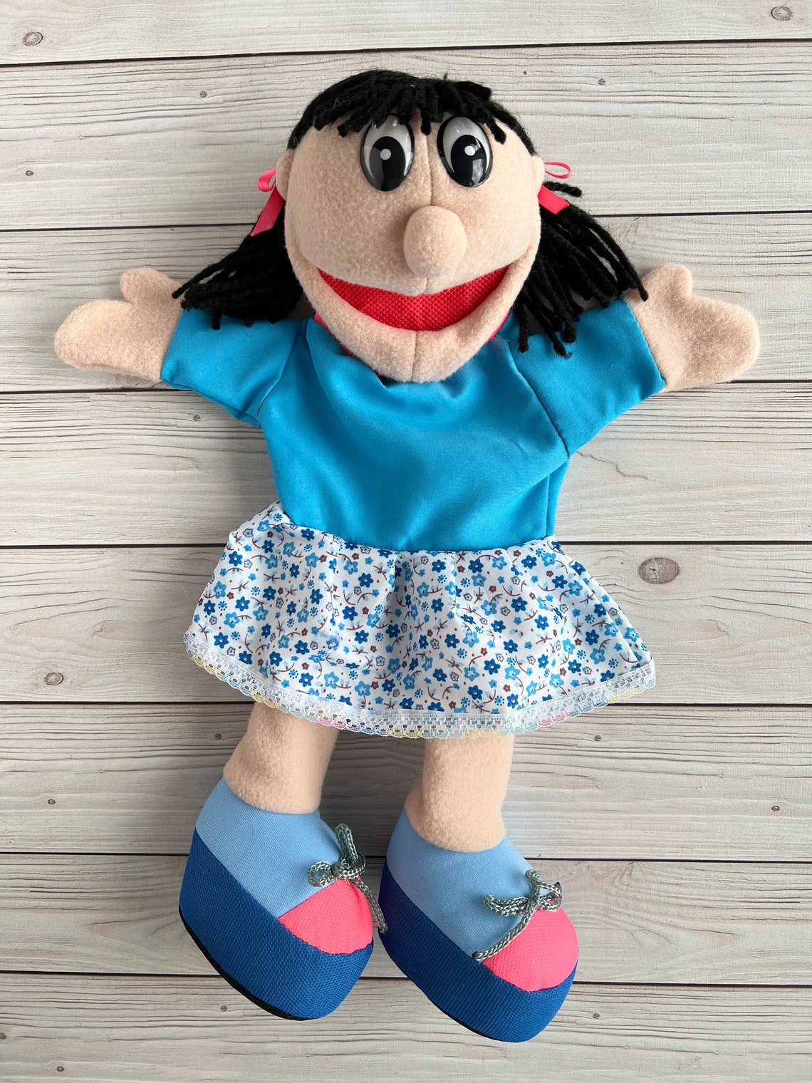 Girls Hand Puppet Black Hair for Kids Baby Learning Teacher Etsy