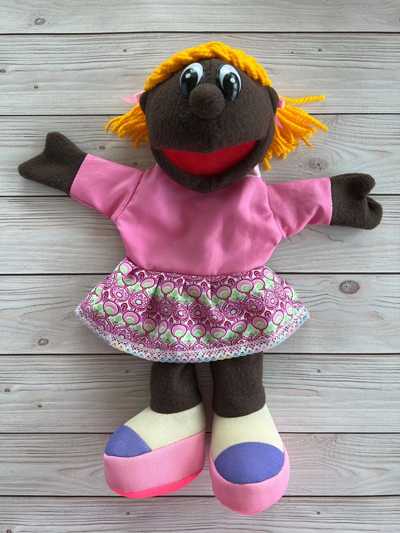 African American Girl Hand Puppet Movable Mouthspeech Therapy Etsy