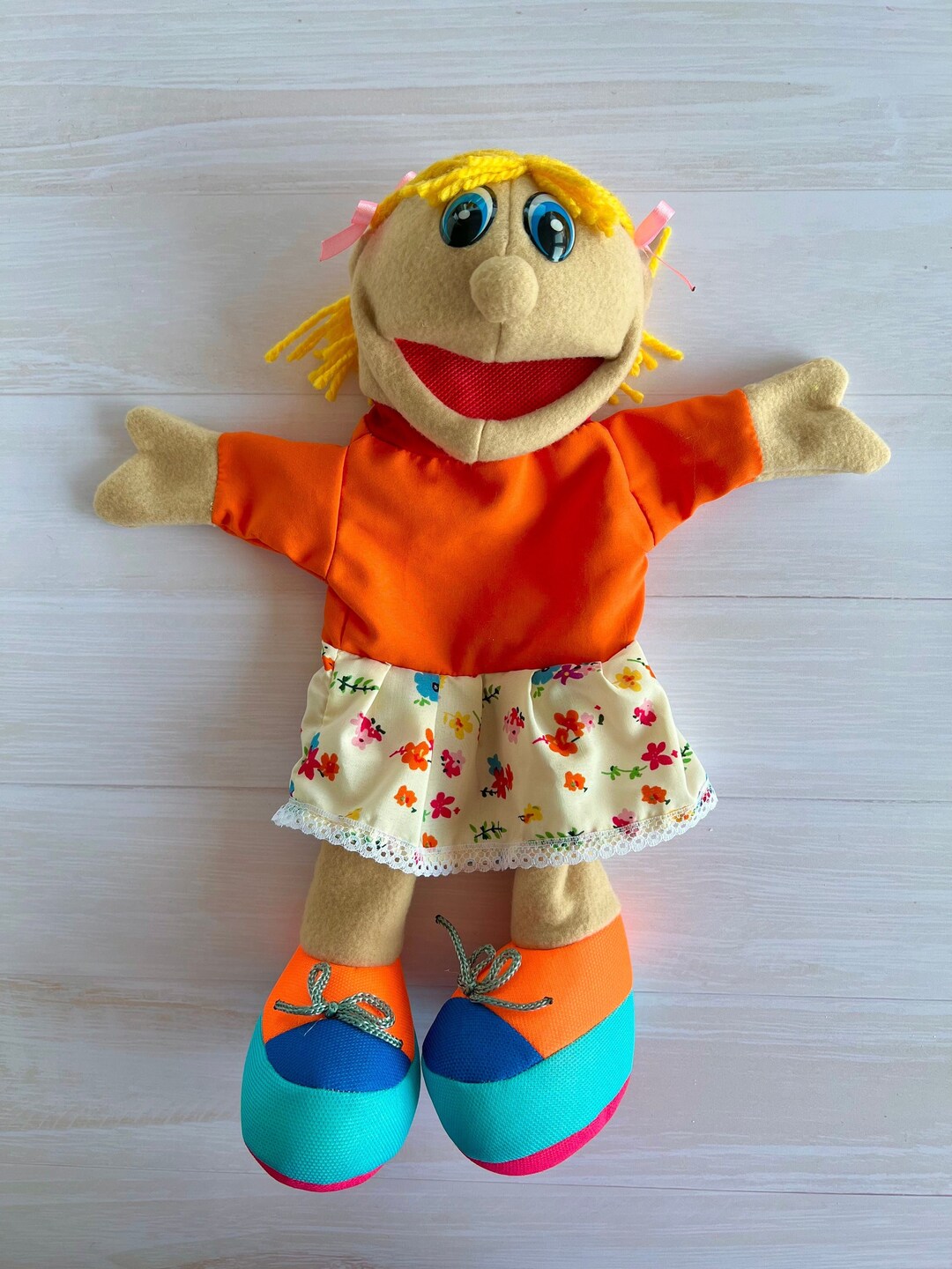 Blonde Girl Hand Puppet Full Body , Teacher Tools, Homeschooling