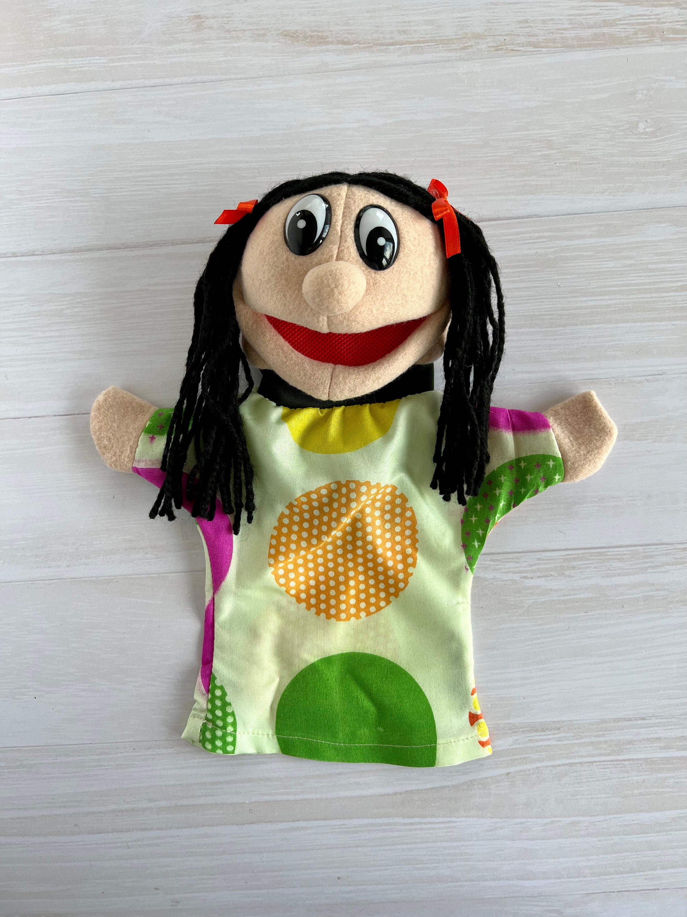 Girl Hand Puppet Black Hair Interactive Childrens
