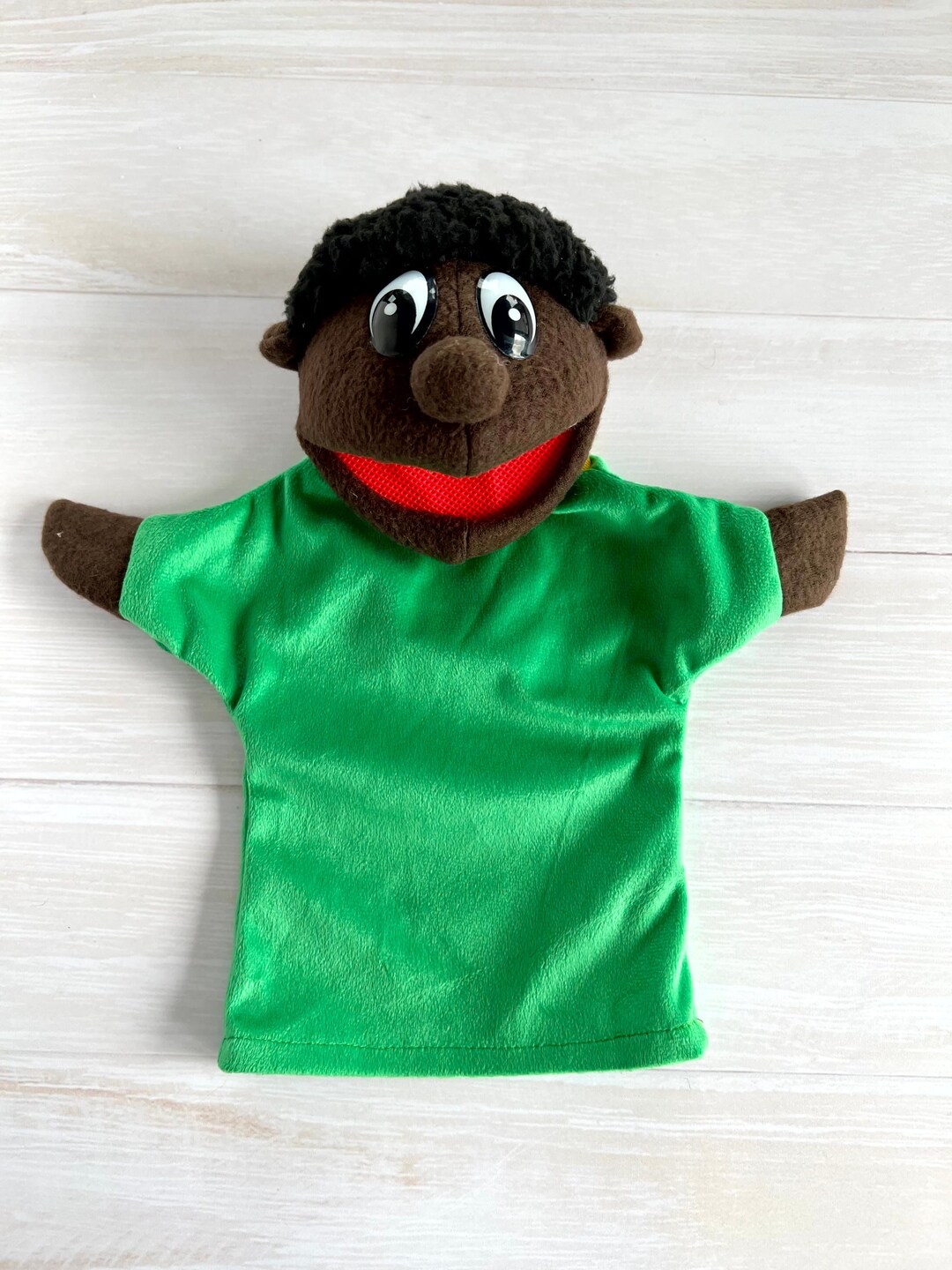 African American Boy Hand Puppet Movable Mouth, Speech Therapy