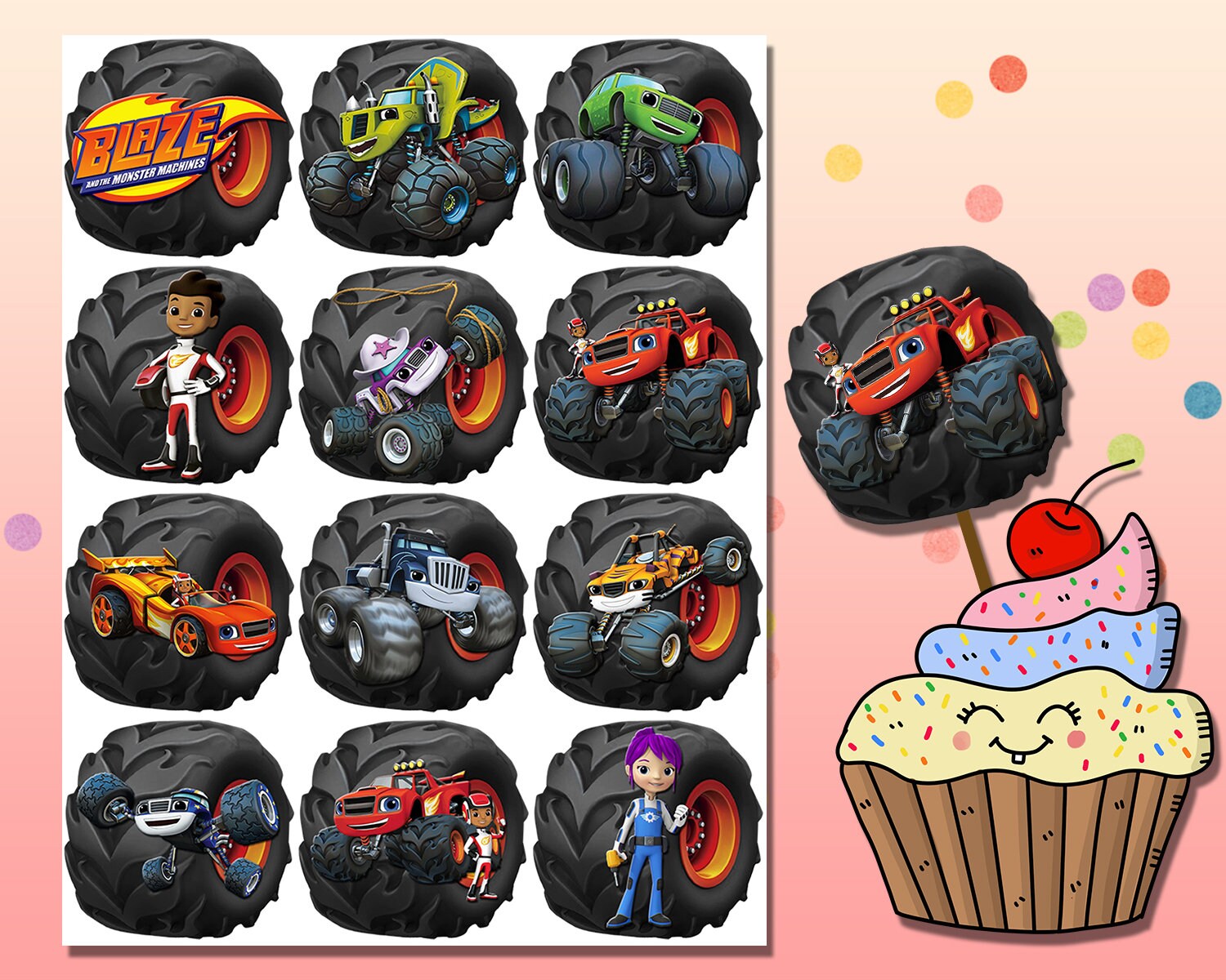 Blaze and the Monster Machines Cupcake Topper Party Supplies | Etsy