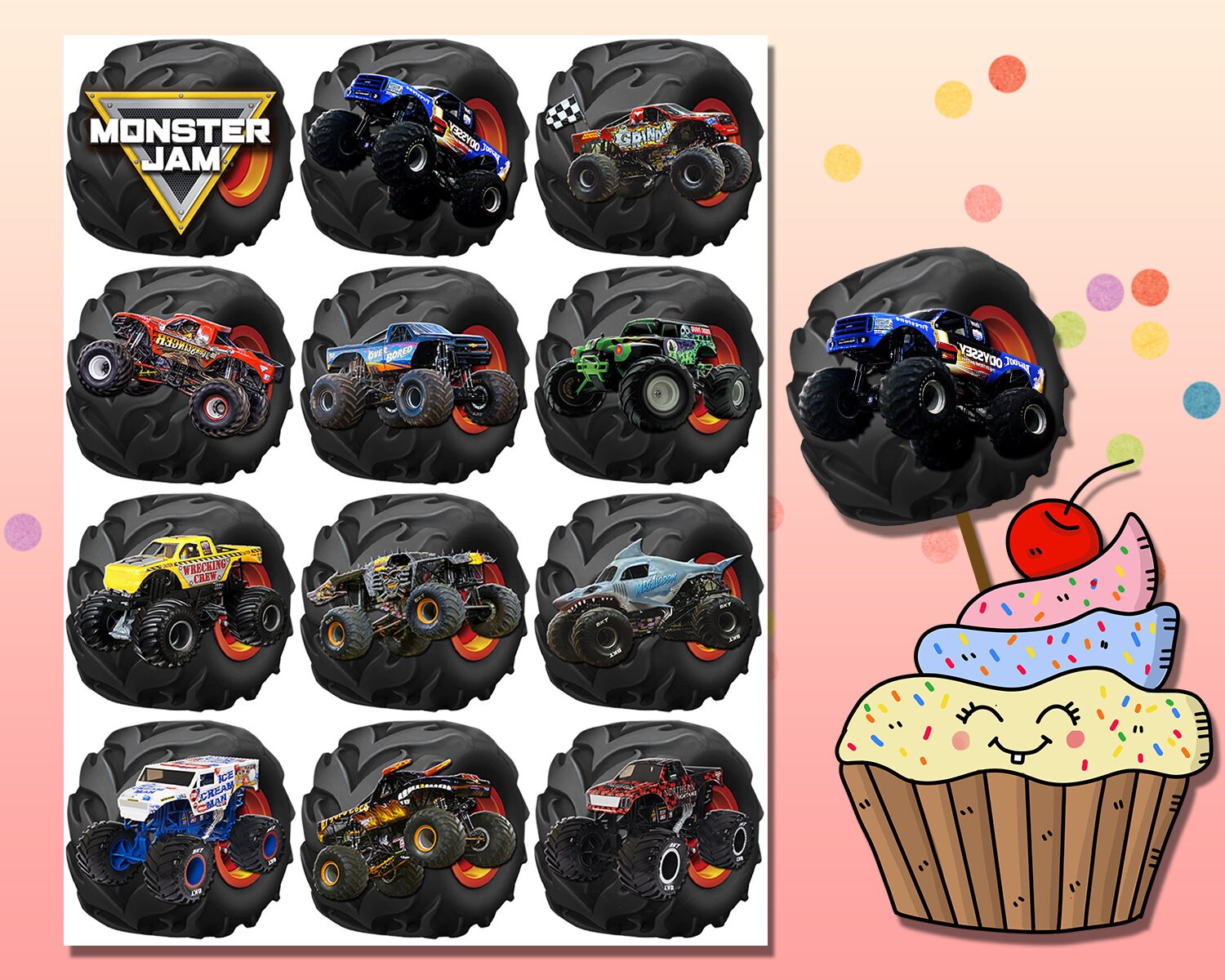 Monster Jam Cupcake Toppers