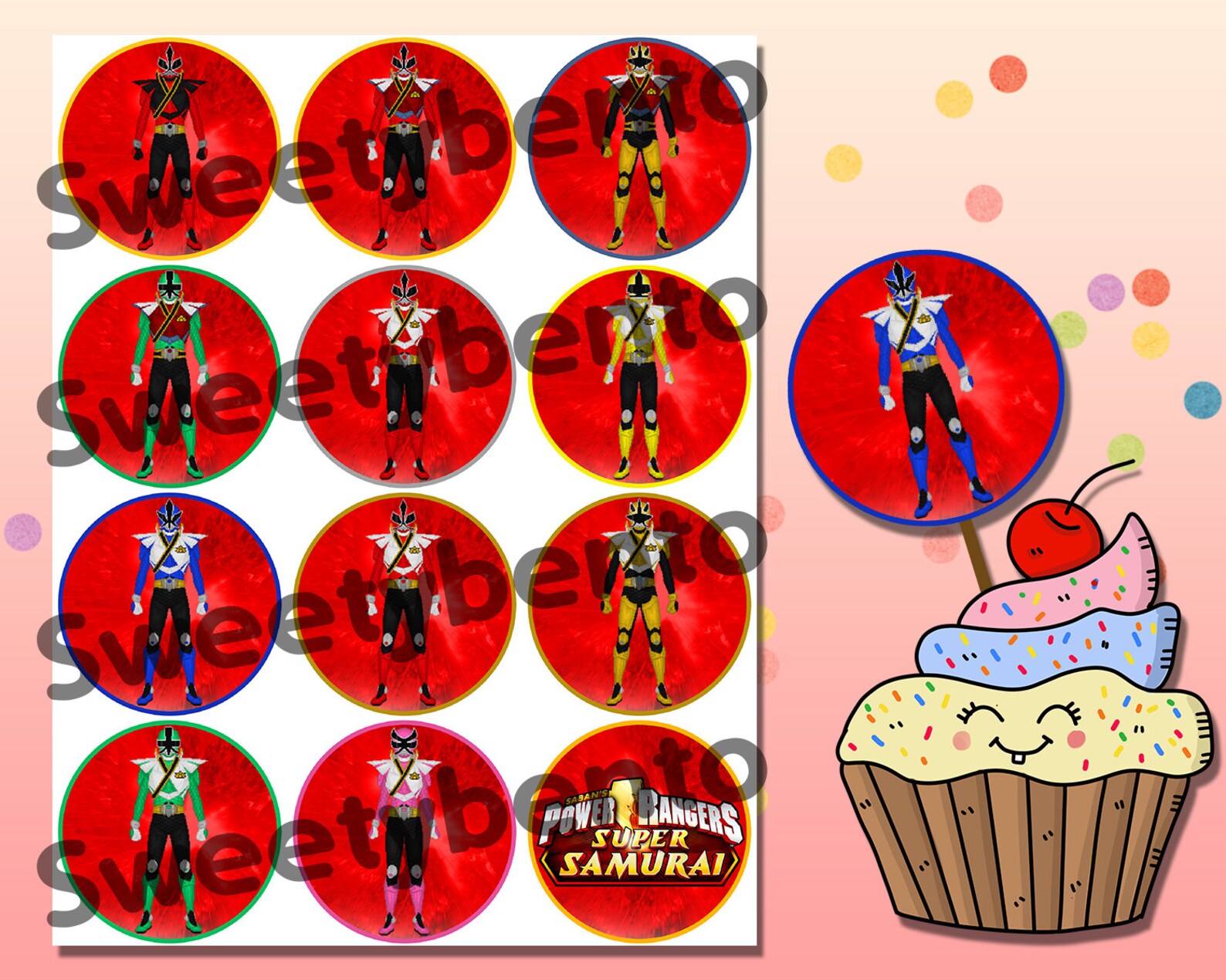Power Rangers Cupcake Topper Party Supplies Power Rangers | Etsy