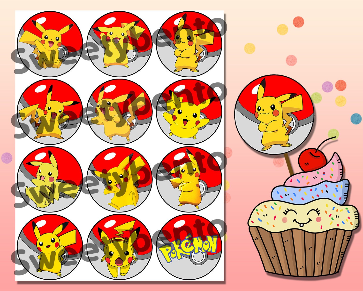 Pokemon Cupcake Topper Party Supplies Pokemon Topper Cupcake | Etsy