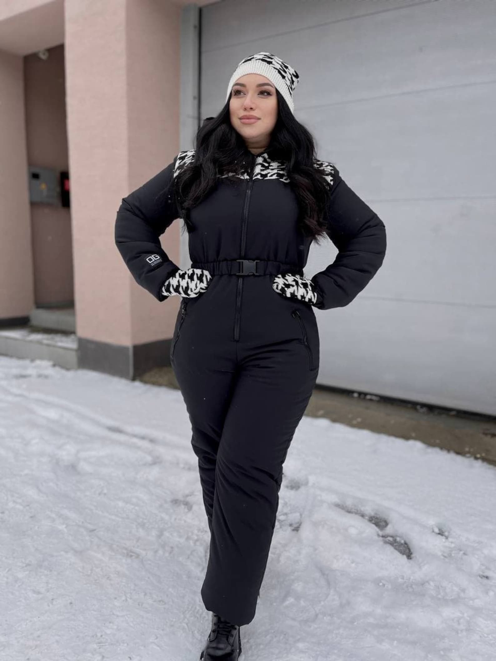 Plus size ski suit black decorated with a knitted insert A Etsy