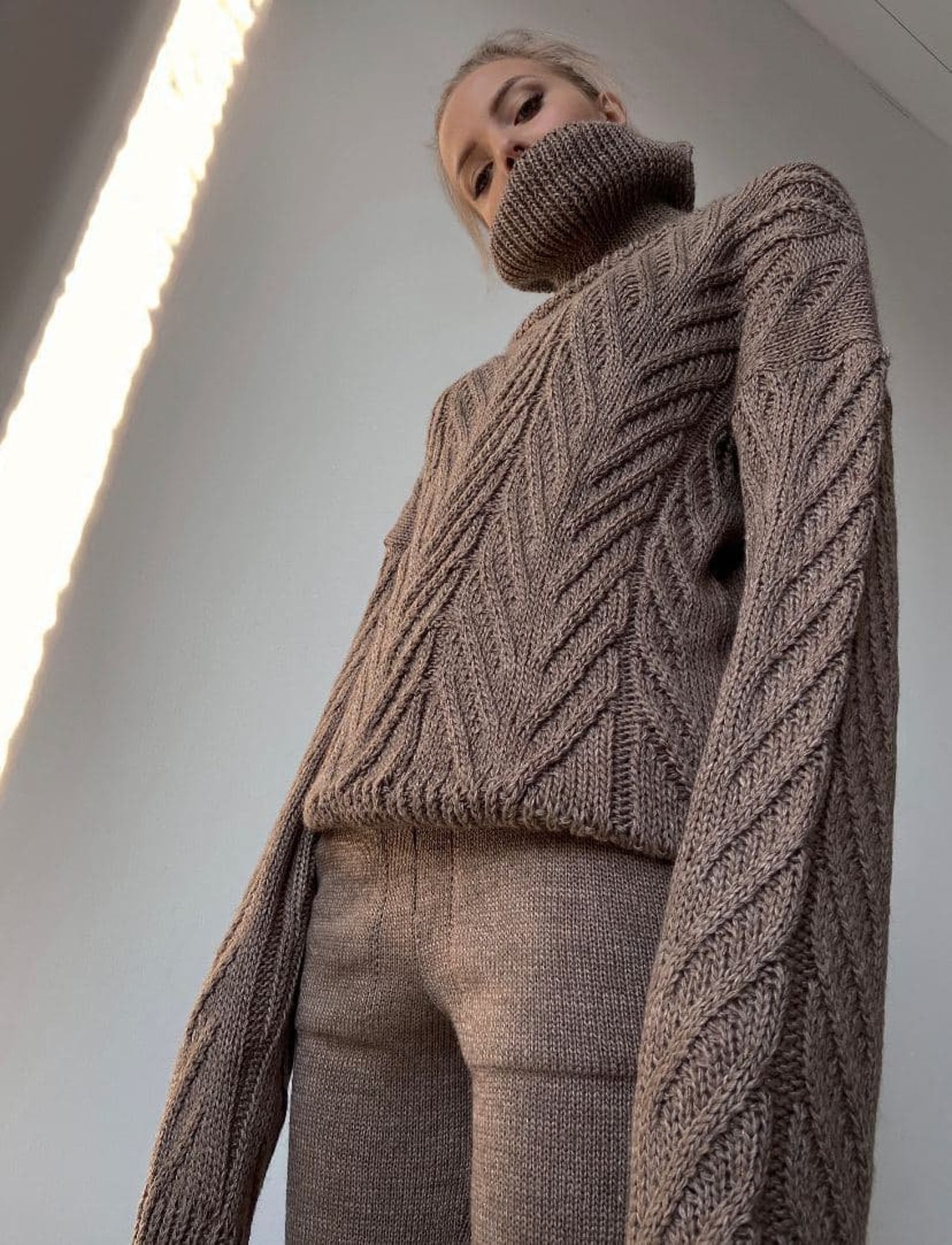 Wool knitted winter suit / trendy beige knit suit Etsy