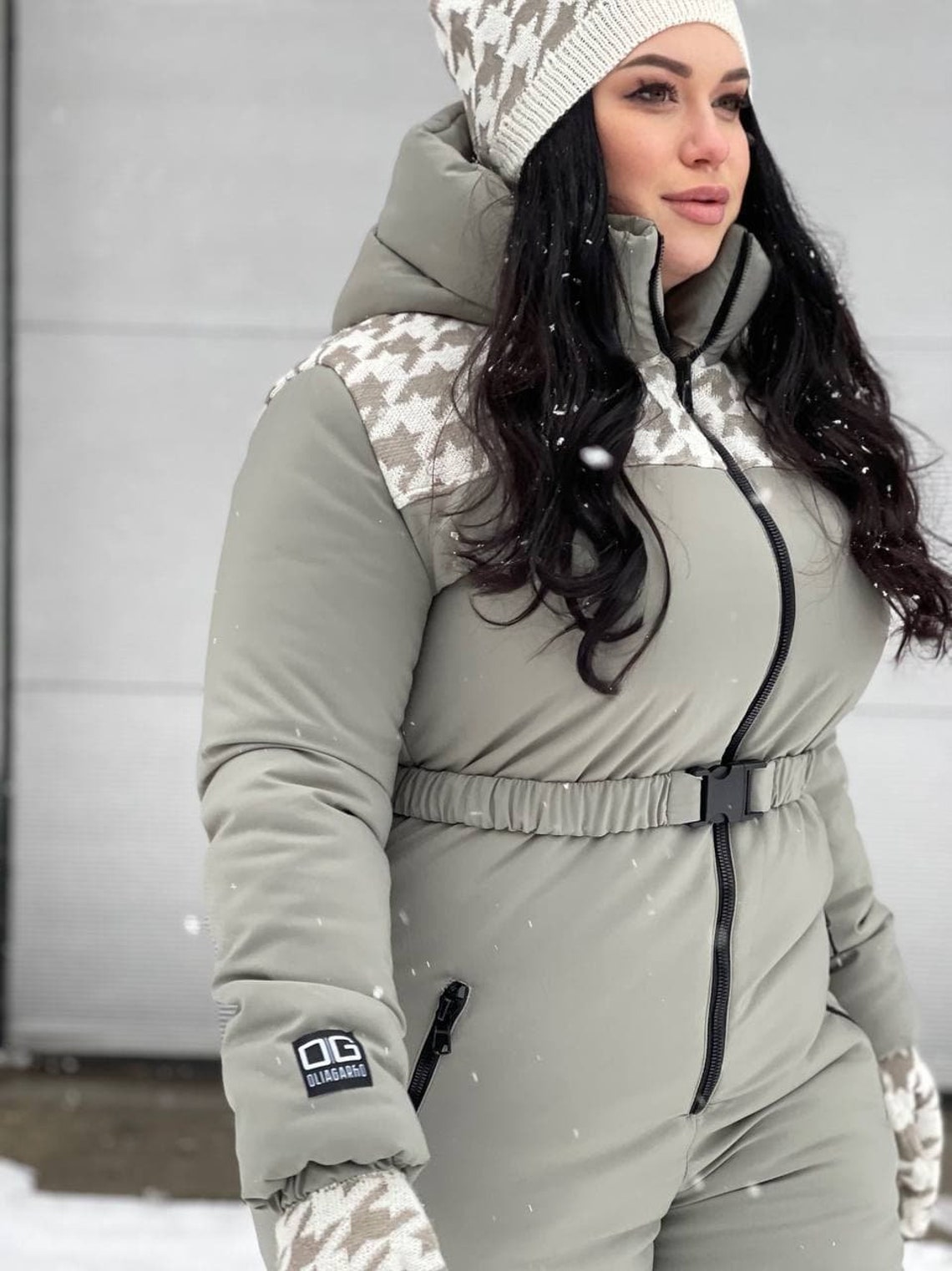 Snowsuit woman Plus size grey decorated with a knitted Etsy