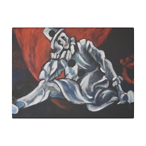 Arte de pared en lienzo, diseño de payaso trágico de Pierrot, estilo impresionista, inspirado en Pagliacci, colores brillantes, obra de arte estirada en varios tamaños, hogar