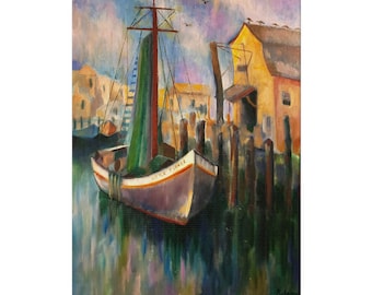 Fishing Trawler - Gloucester MA 1967 - Matte Canvas, Stretched, 0.75&quot; - Open Back - Ready to Hang - Digital Print of Original Oil Painting