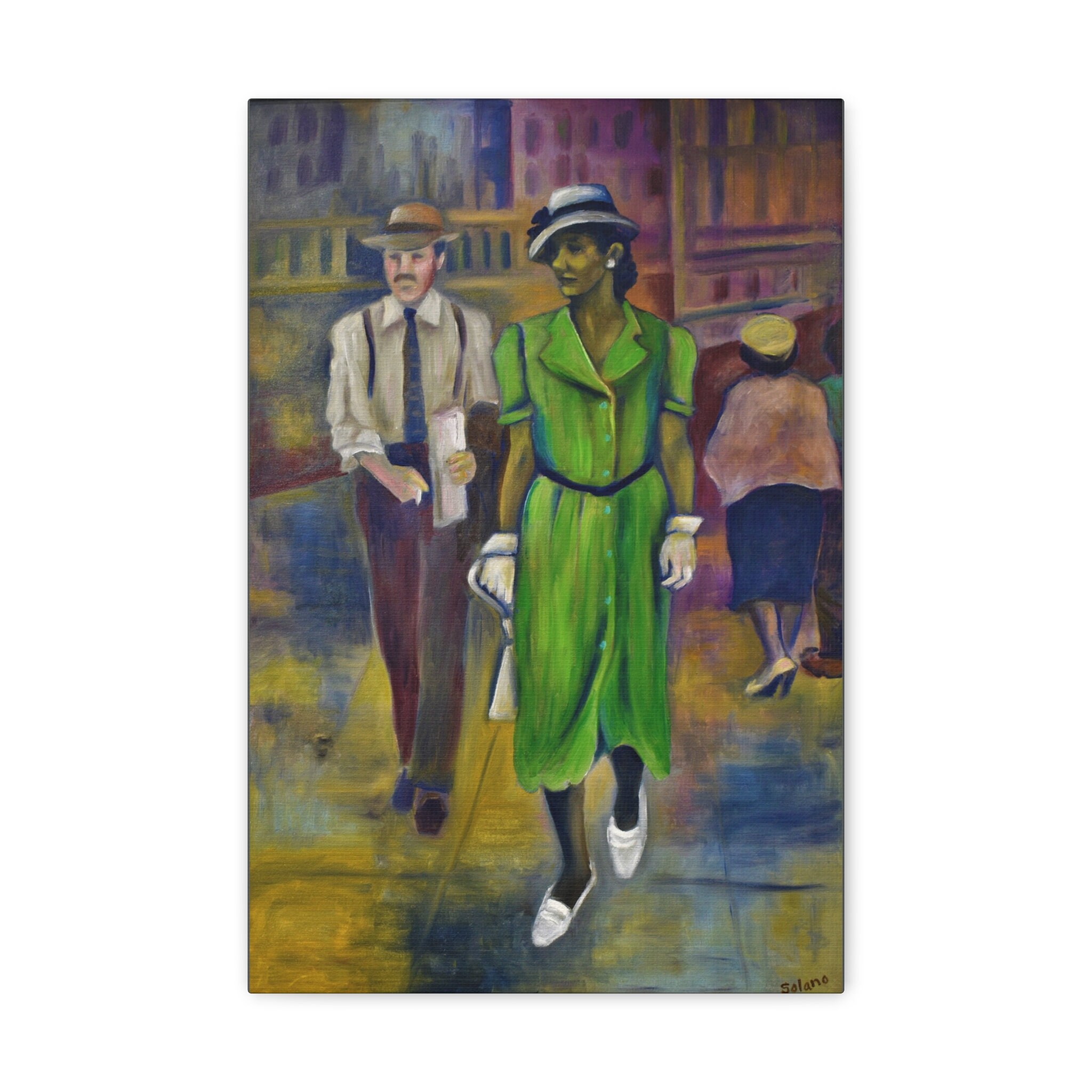 La Bella Figura - 1930's - Boston Street Scene - Canvas Gallery Wraps - Digital Print from Original Oil Painting Inspired by Photo of Mother