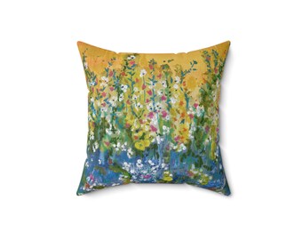 Wildflower Garden Pillow | Floral Square Pillow, Watercolor Spring Decor