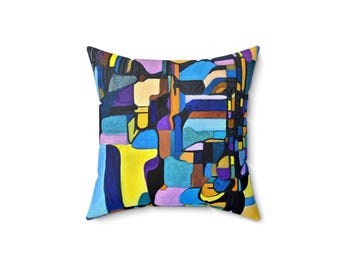 Gesponnen polyester kussen met abstract geometrisch patroon | Kleurrijk modern sierkussen