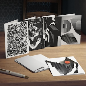 Cartes de voeux, Designs modernes abstraits, Images en noir et blanc, Concepts énigmatiques, Dérangé, Lot de 5, Papeterie, vertical